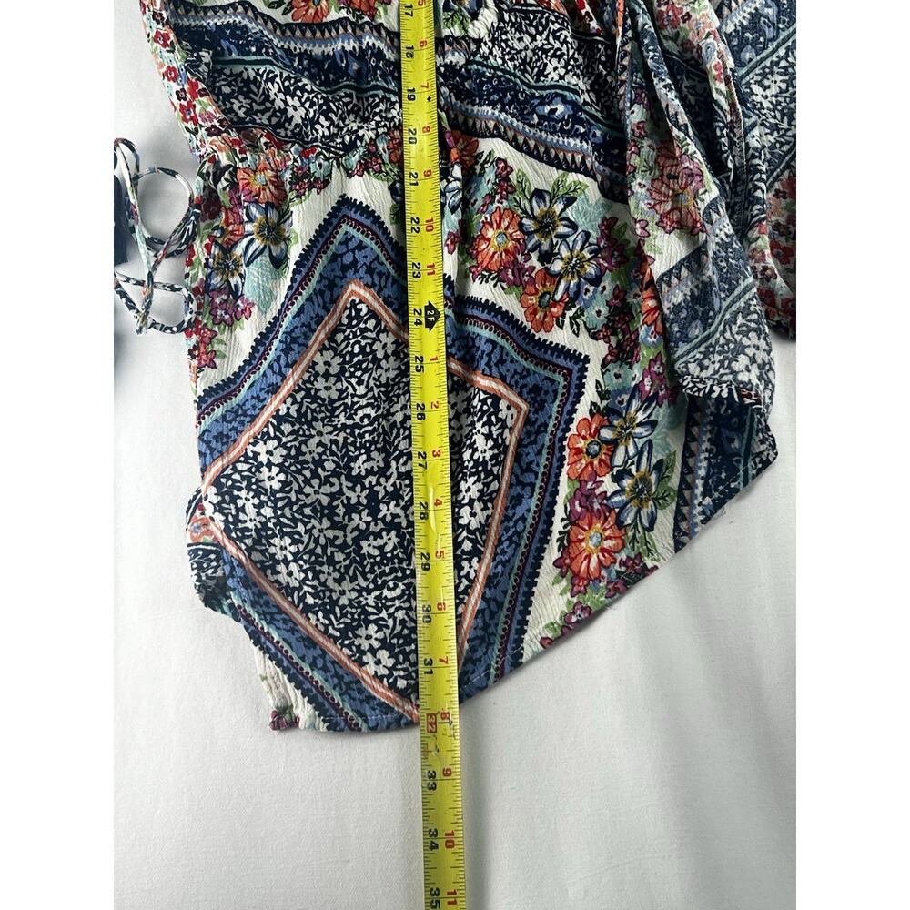 En Creme Floral Boho Kimono Cover Up Tassel Tie 100% Rayon Size M - Picture 8 of 12